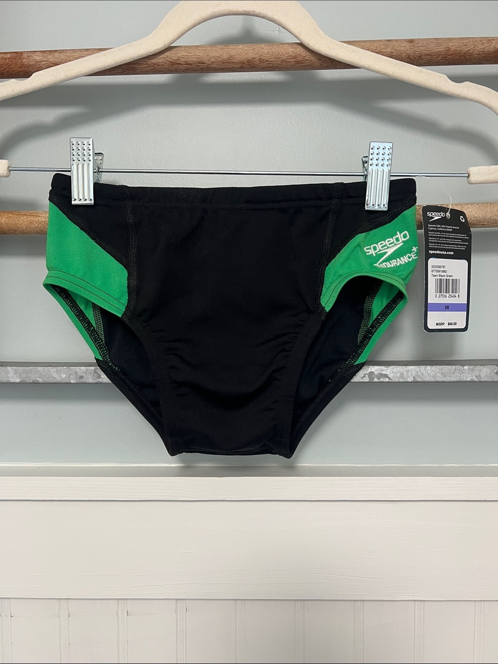 NWT speedo, endurance, team, black and green brief size 26
